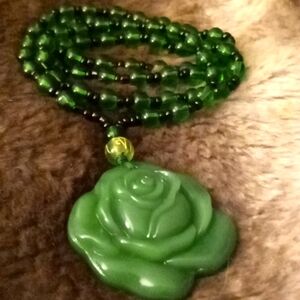 3D JADE CARVED ROSE 24-IN BEAD NECKLACE